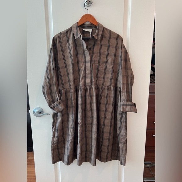 NWT Everlane The Field Dress in Mocha Plaid - Picture 4 of 16